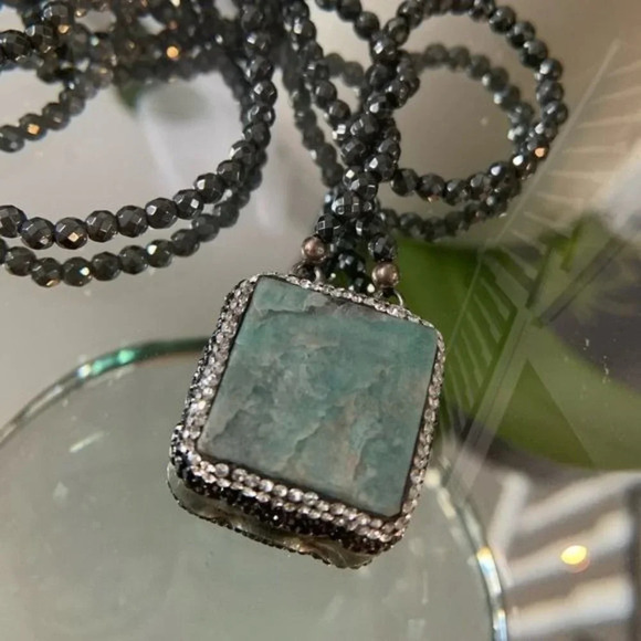 Agate Stone Pendant Beaded Chain Necklace - Picture 2 of 4